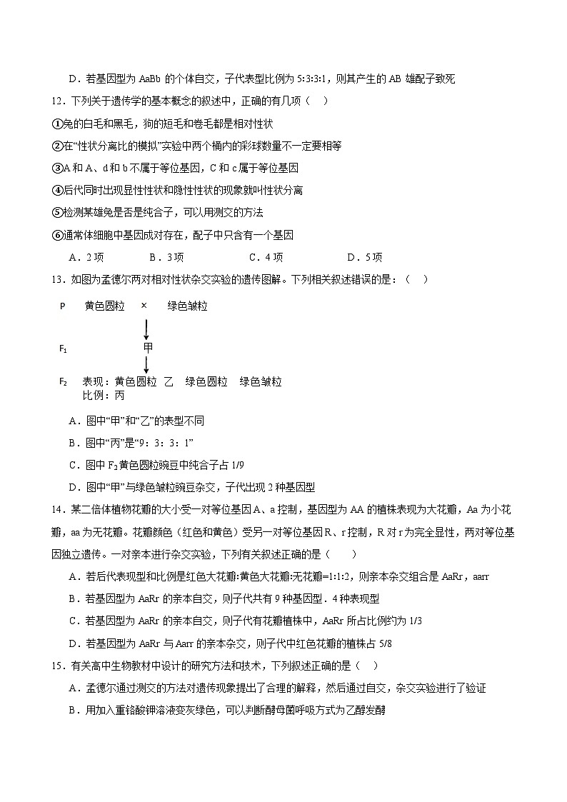 人教版高中生物必修2第1章 遗传因子的发现 能力提升卷无答案第3页