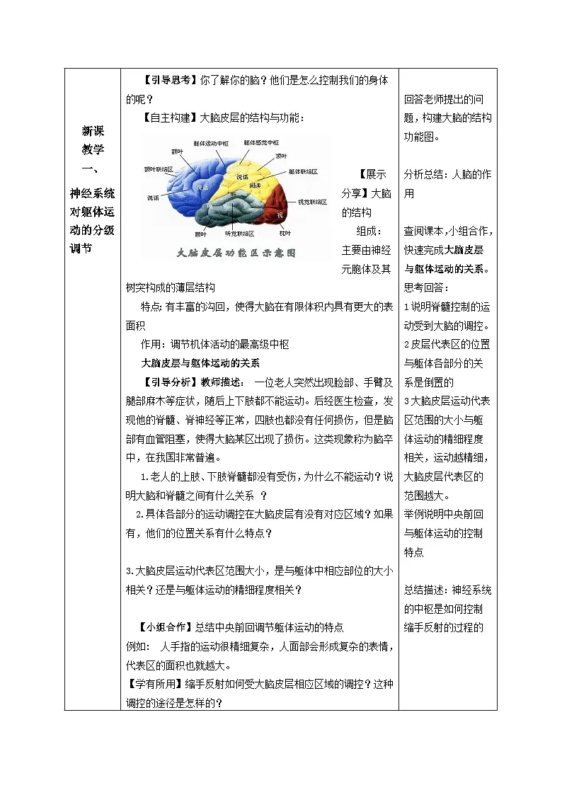 人教版高中生物选修1《2-4 神经系统的分级调节》教案第2页