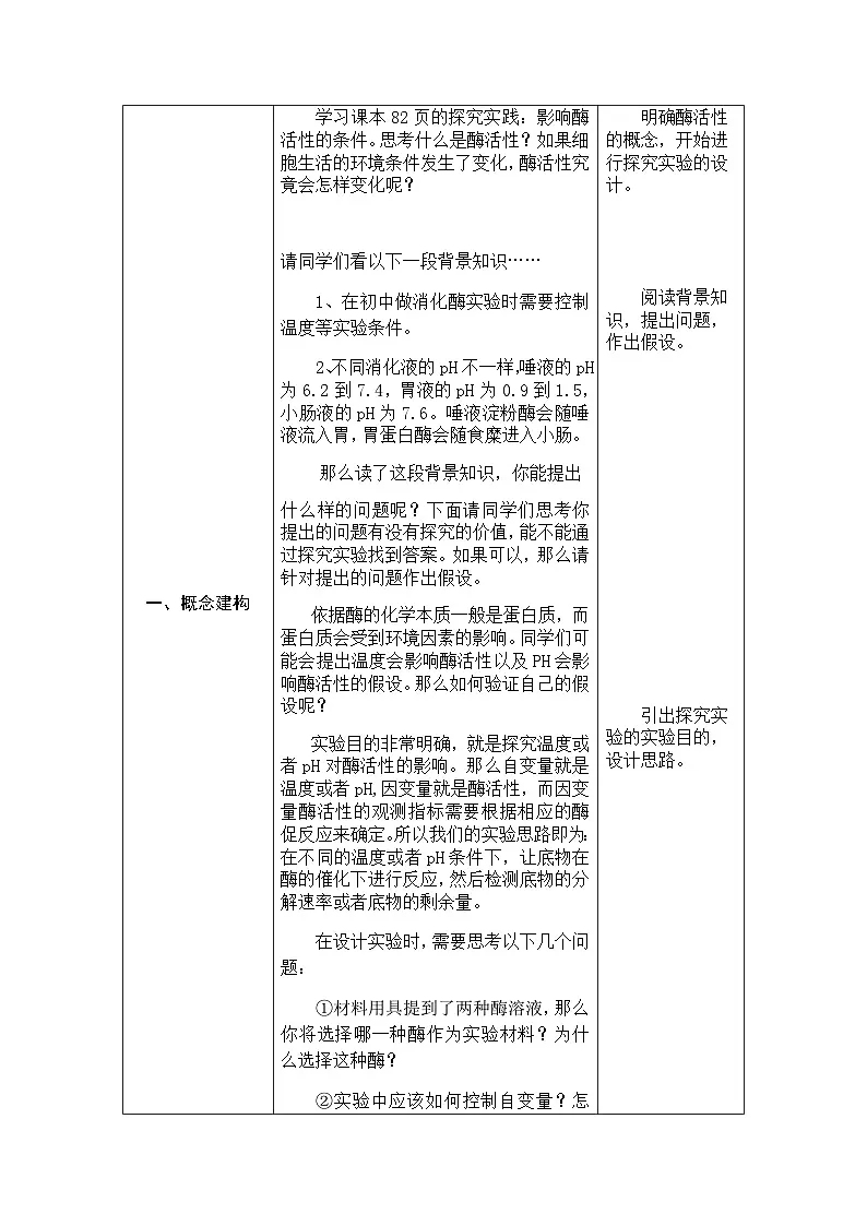 人教版高中生物必修1 5-1《降低化学反应活化能的酶》第2课时 表格式教案第2页