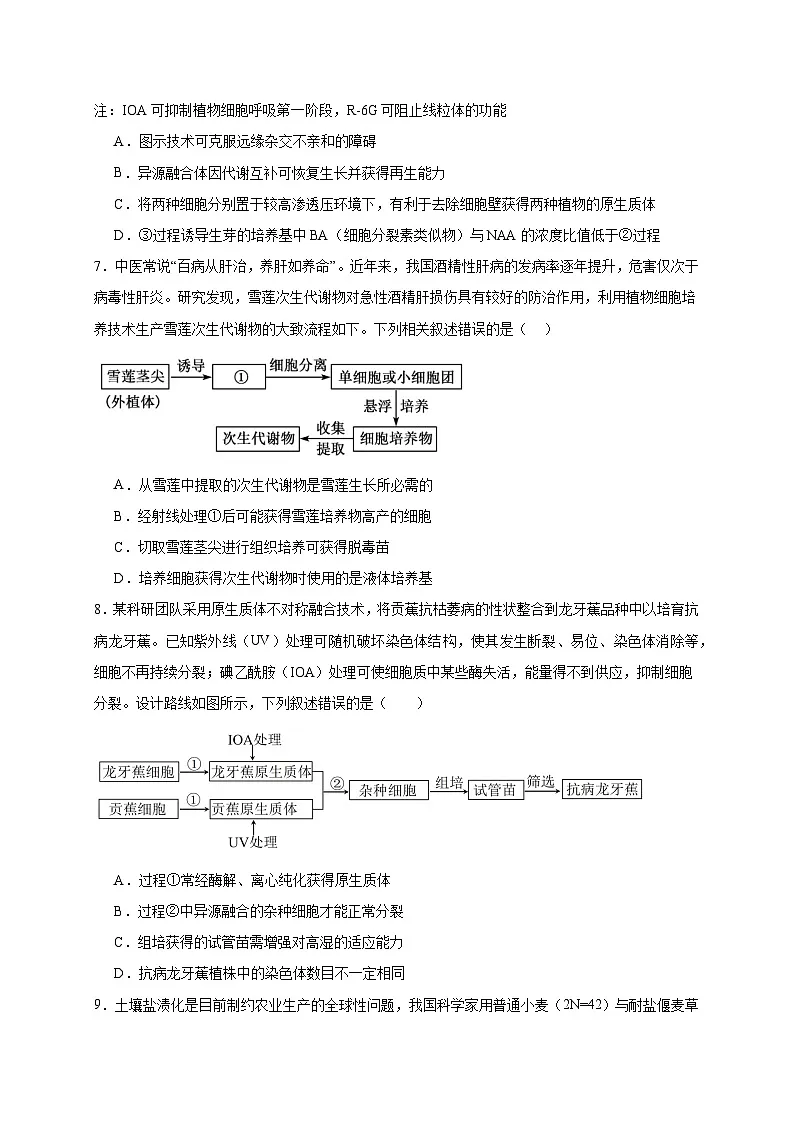 人教版高中生物 选修3 第2章细胞工程 能力提升卷(原卷版 无答案)第3页