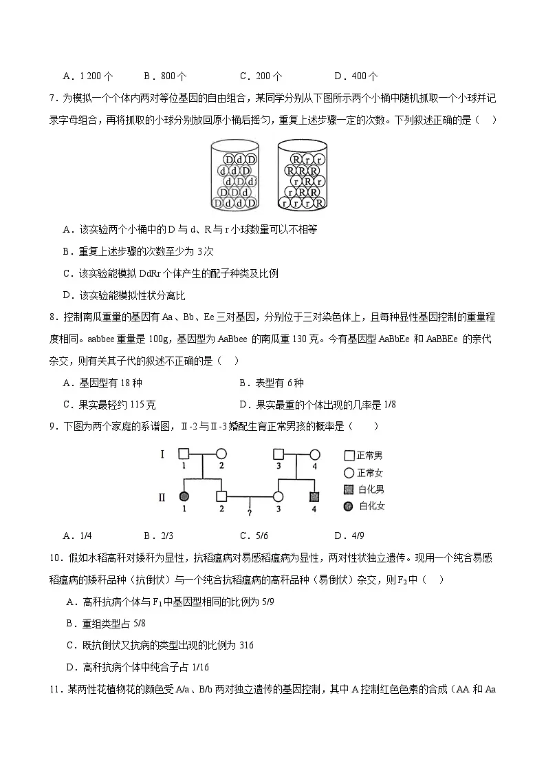 人教版高中生物必修2 第一章综合测评(一)遗传因子的发现(原卷版 无答案)第2页