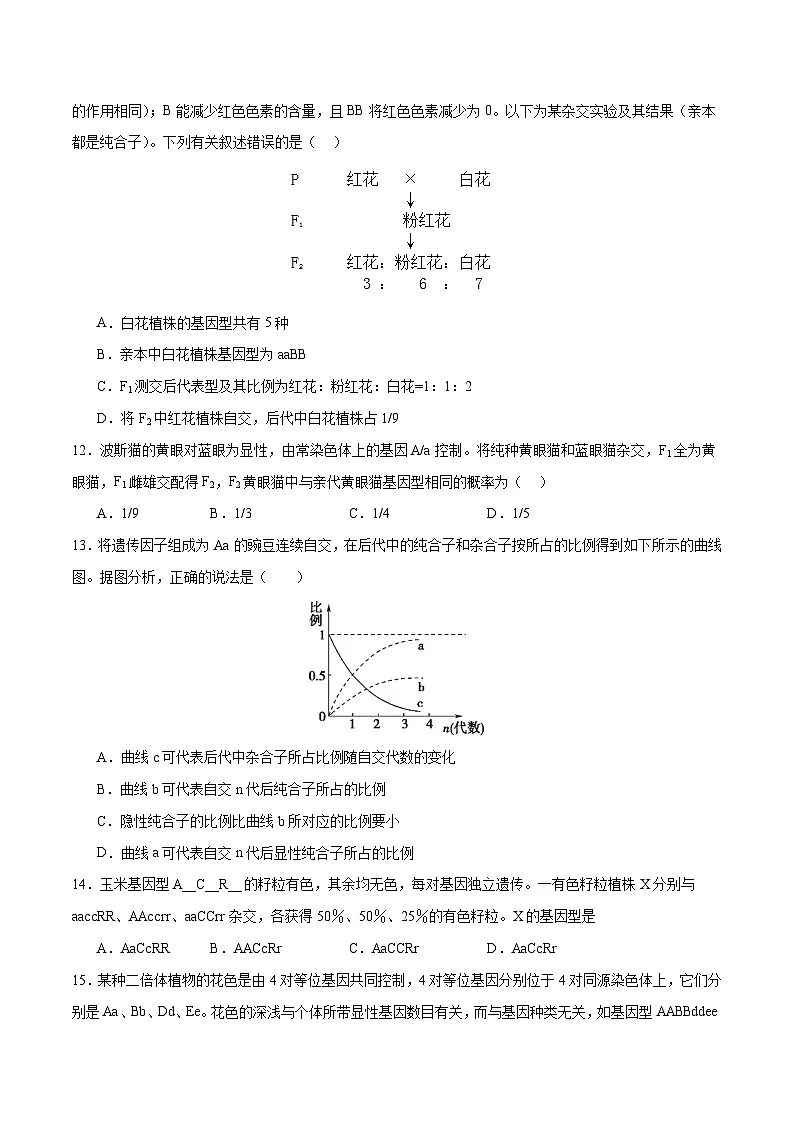 人教版高中生物必修2 第一章综合测评(一)遗传因子的发现(原卷版 无答案)第3页