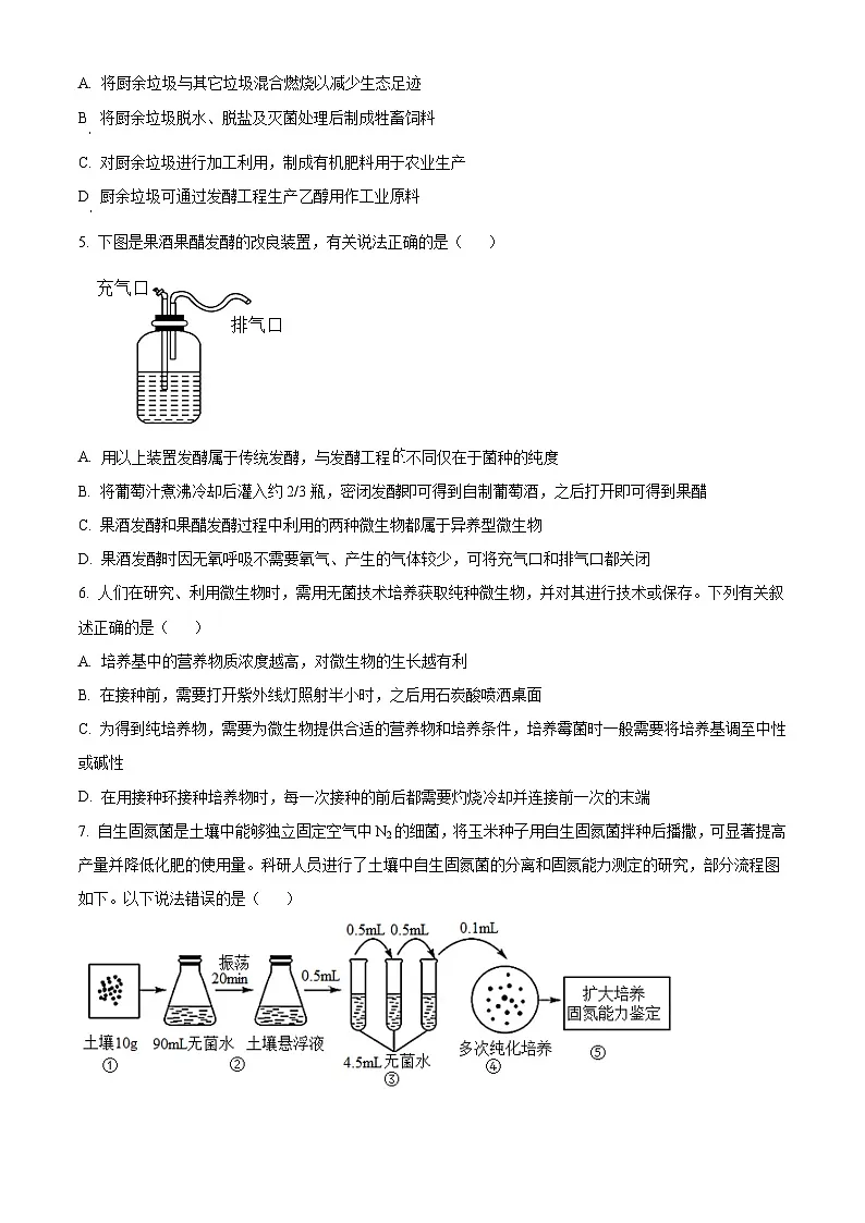 人教版高二下学期期中生物试题 无答案第2页
