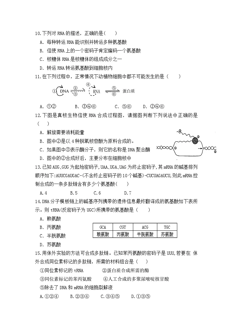 高二上学期期末考试人教版生物试题 无答案第3页