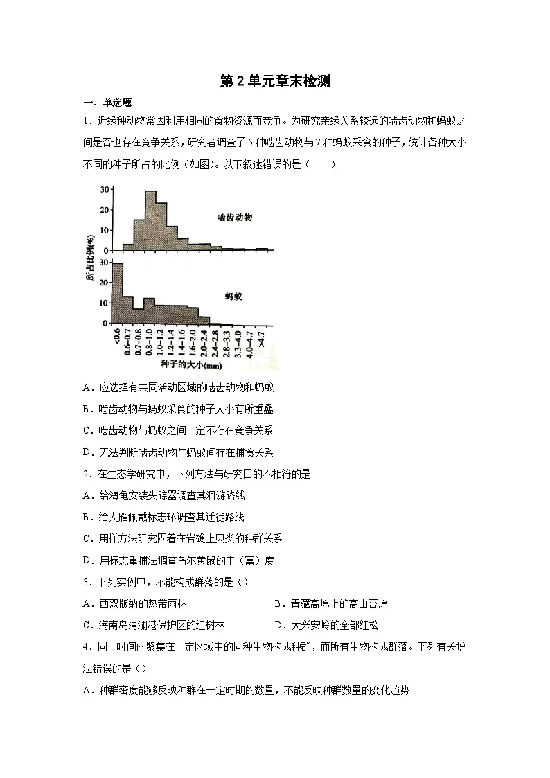 人教版高中生物选修2第2章群落及其演替 检测题 无答案第1页