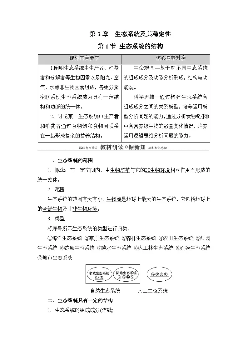 人教版高中生物选修2《3-1生态系统的结构》教案第1页