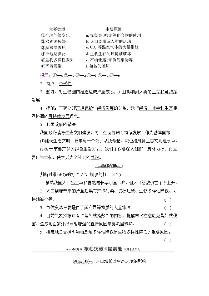 人教版高中生物选修2《4-1人类活动对生态环境的影响》教案第2页