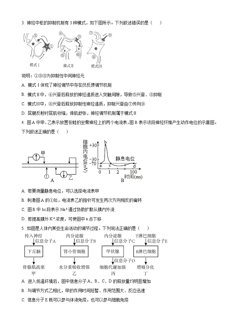 高二上学期期末人教版生物试题 无答案第2页
