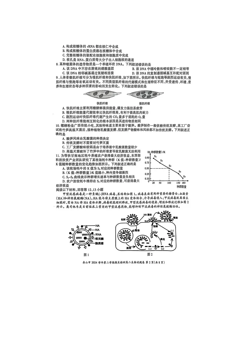 浙江省舟山市2024-2025学年第二学期高二期末考试生物卷含答案第2页