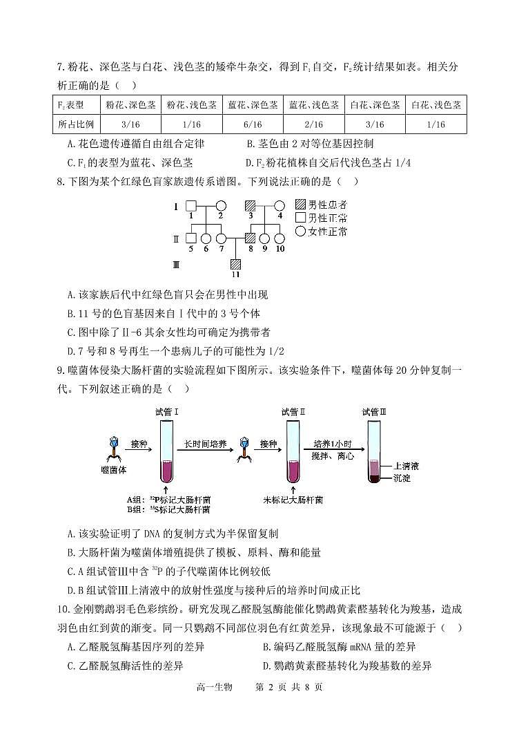 哈三中2024-2025学年度高一下学期期末考试生物试题含答案第2页