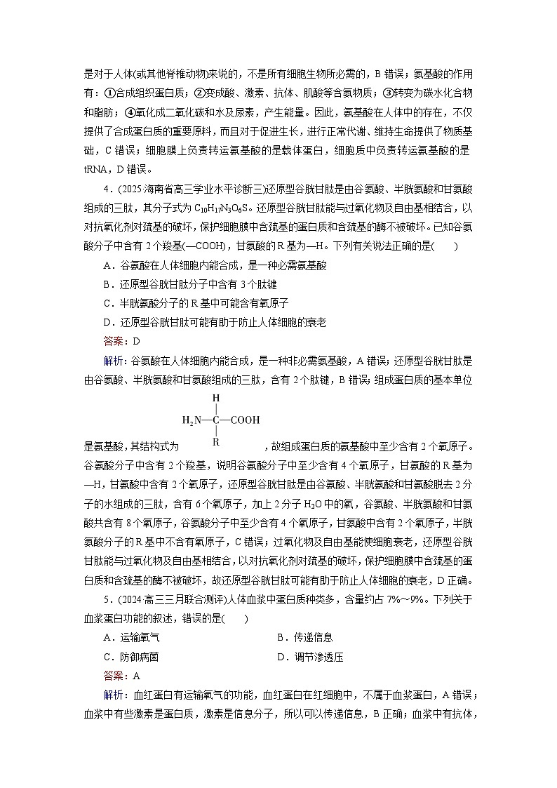 2026届高考生物一轮总复习提能训练练案3蛋白质是生命活动的主要承担者第2页