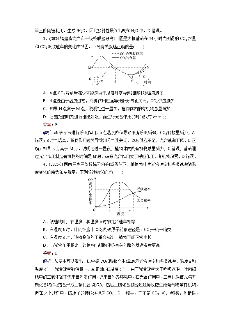 2026届高考生物一轮总复习提能训练练案14光合作用和细胞呼吸的关系第2页