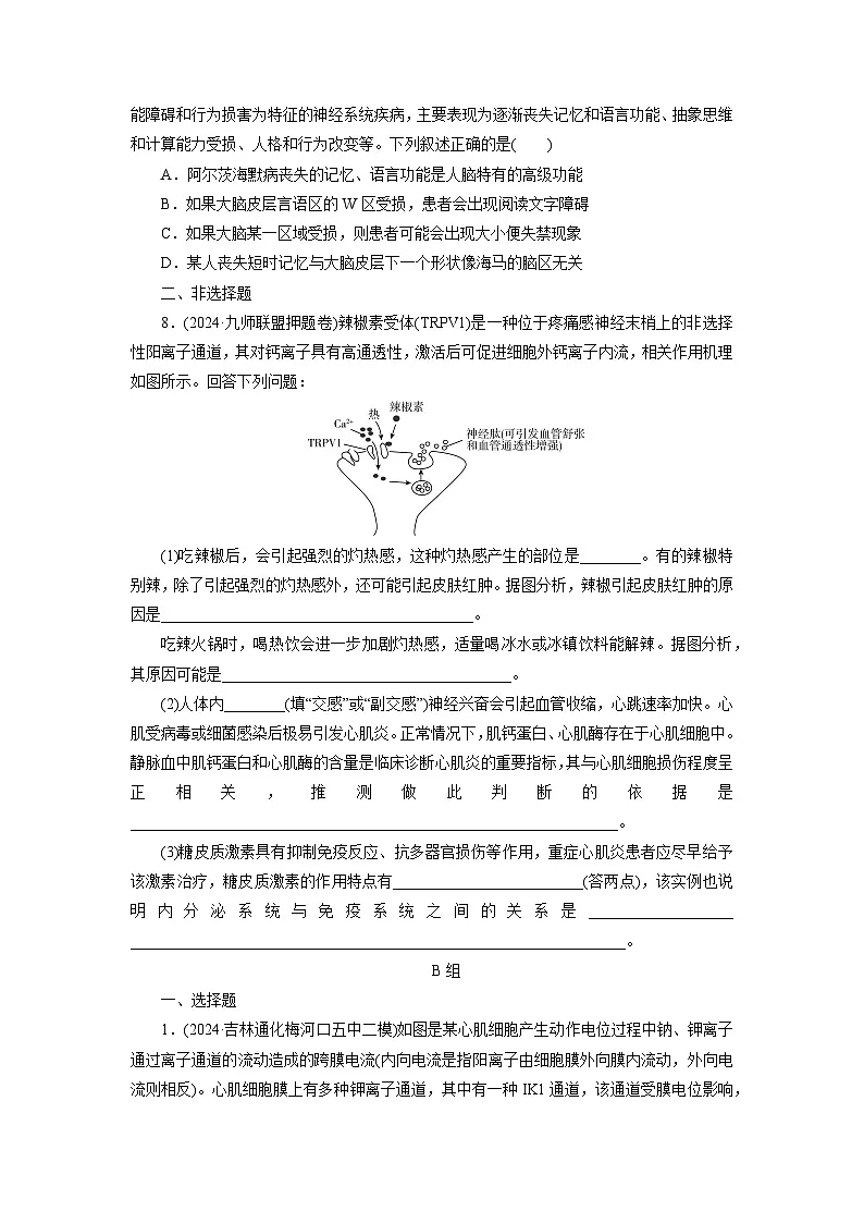 2026届高考生物一轮总复习提能训练练案30神经冲动的产生和传导神经系统的分级调节及人脑的高级功能第3页