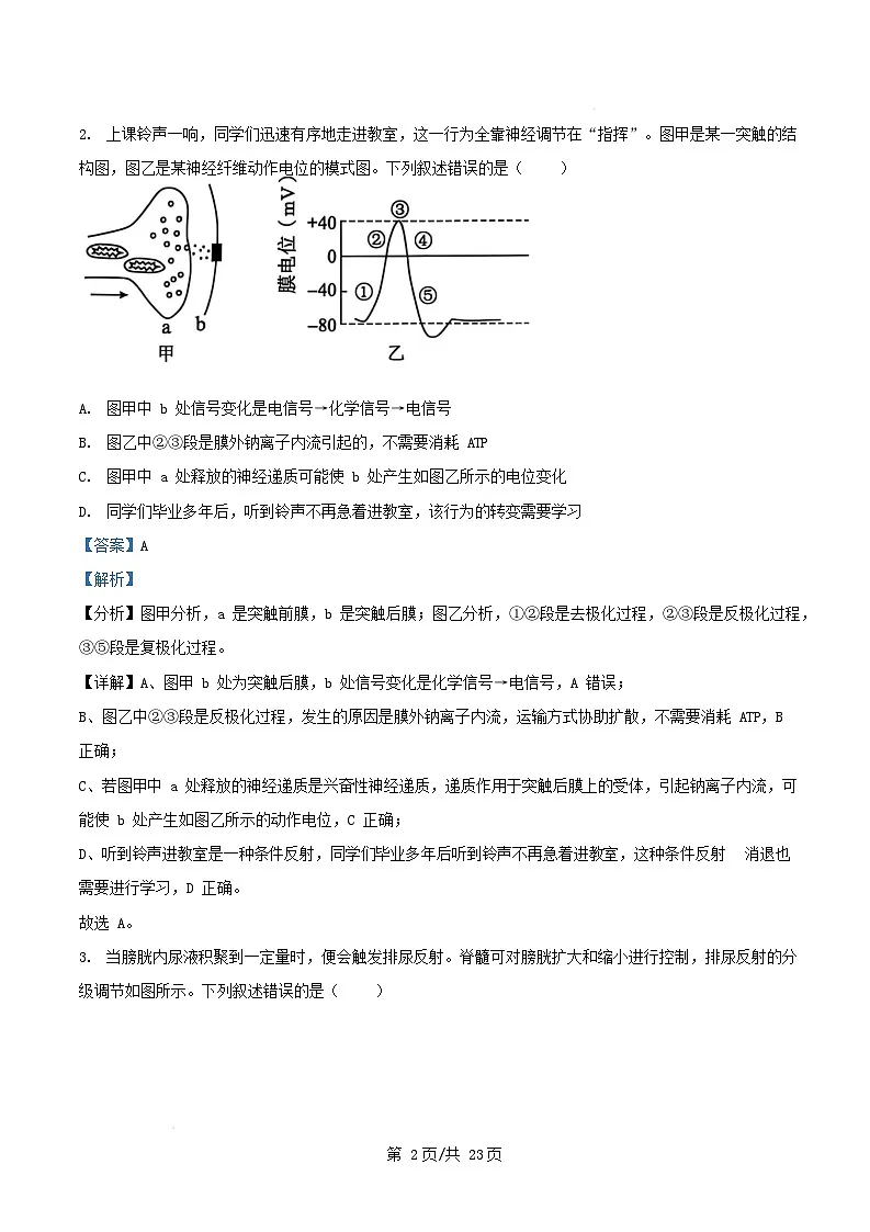 湖南省永州市2024_2025学年高二生物上学期期末质量监测试题含解析第2页