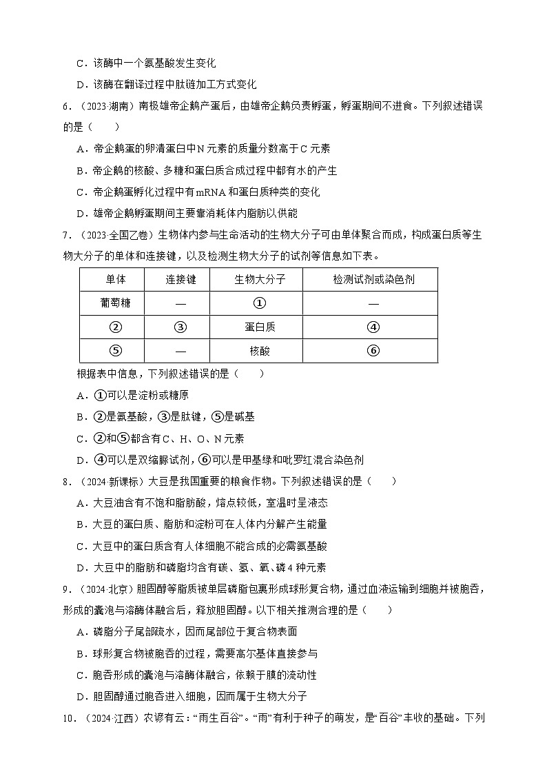 备战2026年高考生物真题分类汇编专题01细胞的分子组成(原卷版+解析版)第2页