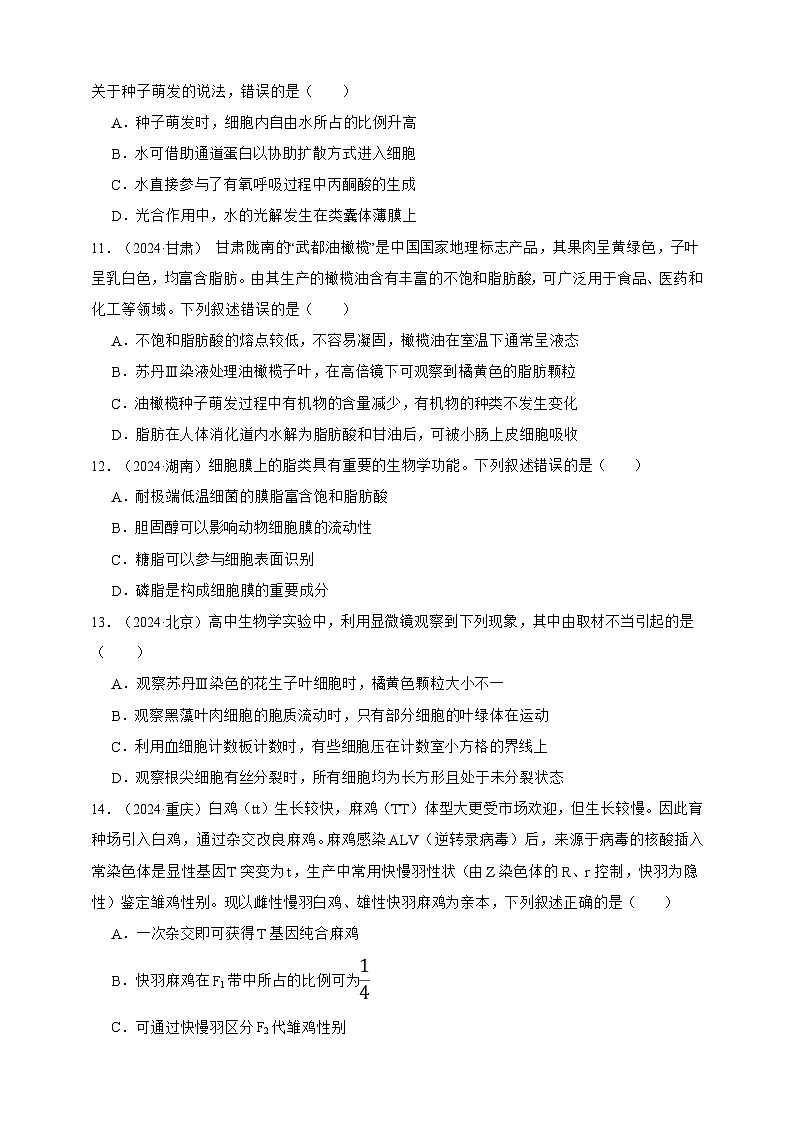 备战2026年高考生物真题分类汇编专题01细胞的分子组成(原卷版+解析版)第3页