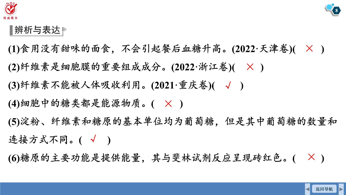 高考生物【一轮复习】课件 第一单元 第三课时 细胞中的糖类和脂质第8页