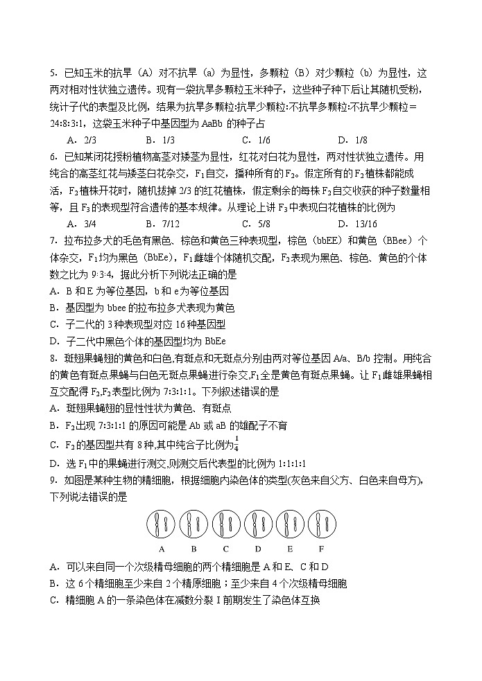 石家庄市第一中学2024-2025学年高一年级第二学期期末考试生物试卷第2页