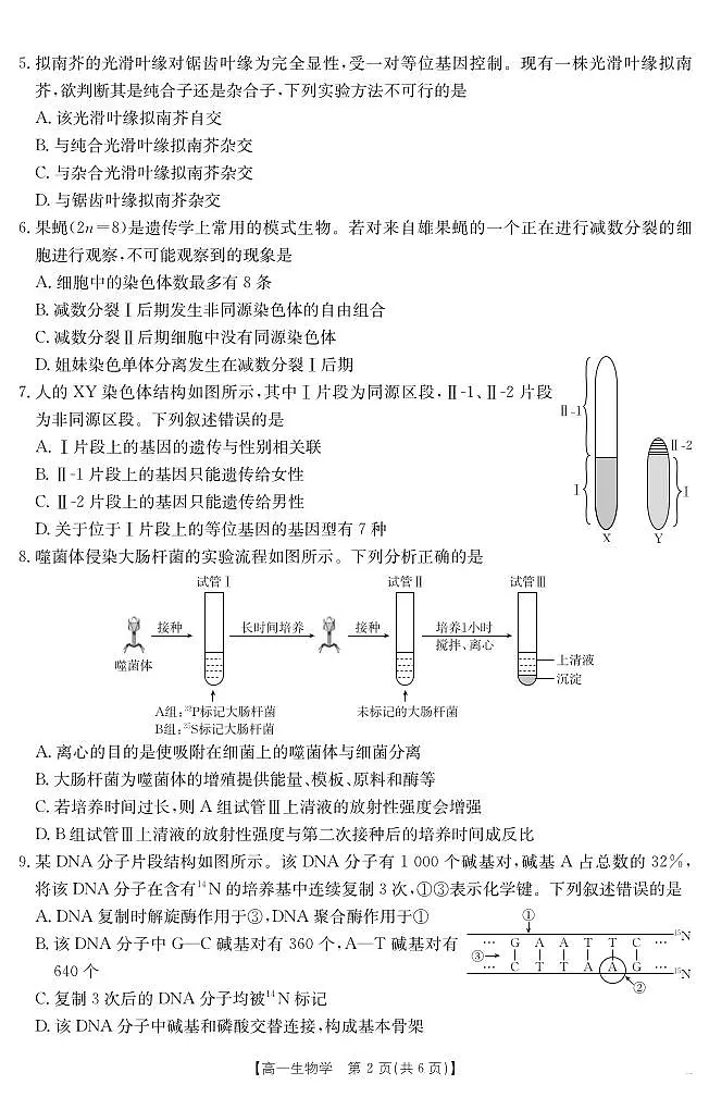 湖南省2024-2025学年高一年级下学期7月期末考试 生物学第2页