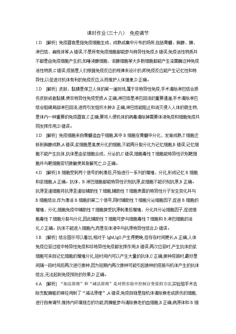 41 课时作业(三十八) 免疫调节 【答案】【作业手册】第1页
