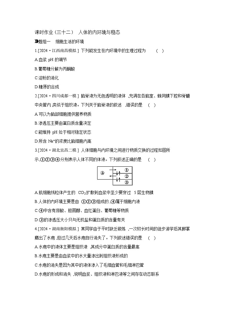 35 课时作业(三十二) 人体的内环境与稳态 【正文】【作业手册】第1页