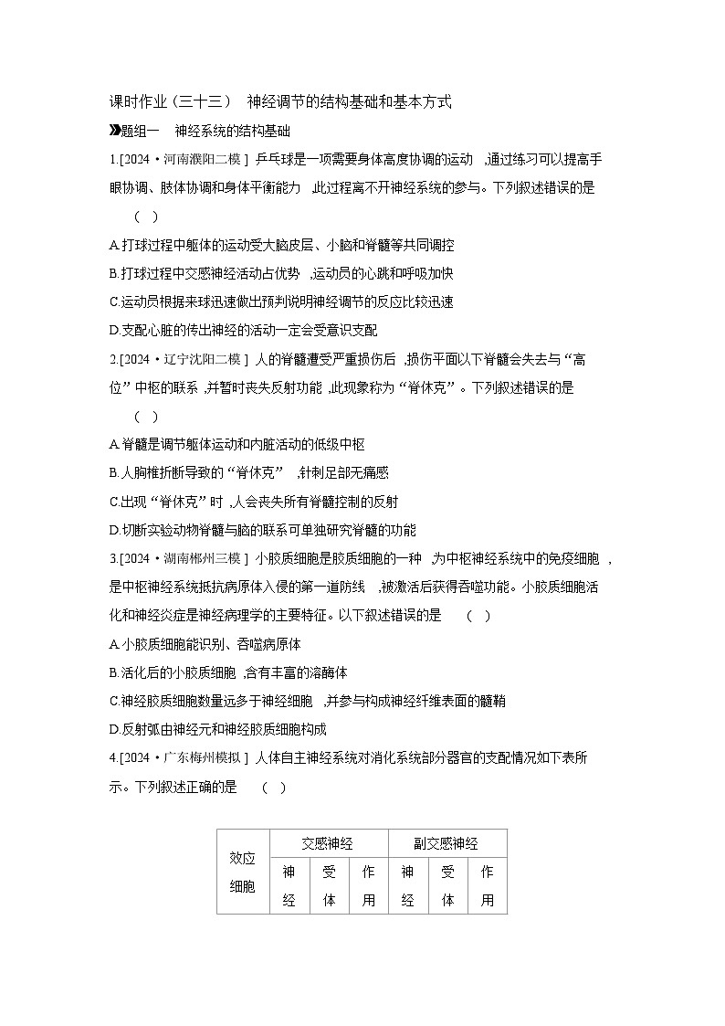 36 课时作业(三十三) 神经调节的结构基础和基本方式 【正文】【作业手册】第1页