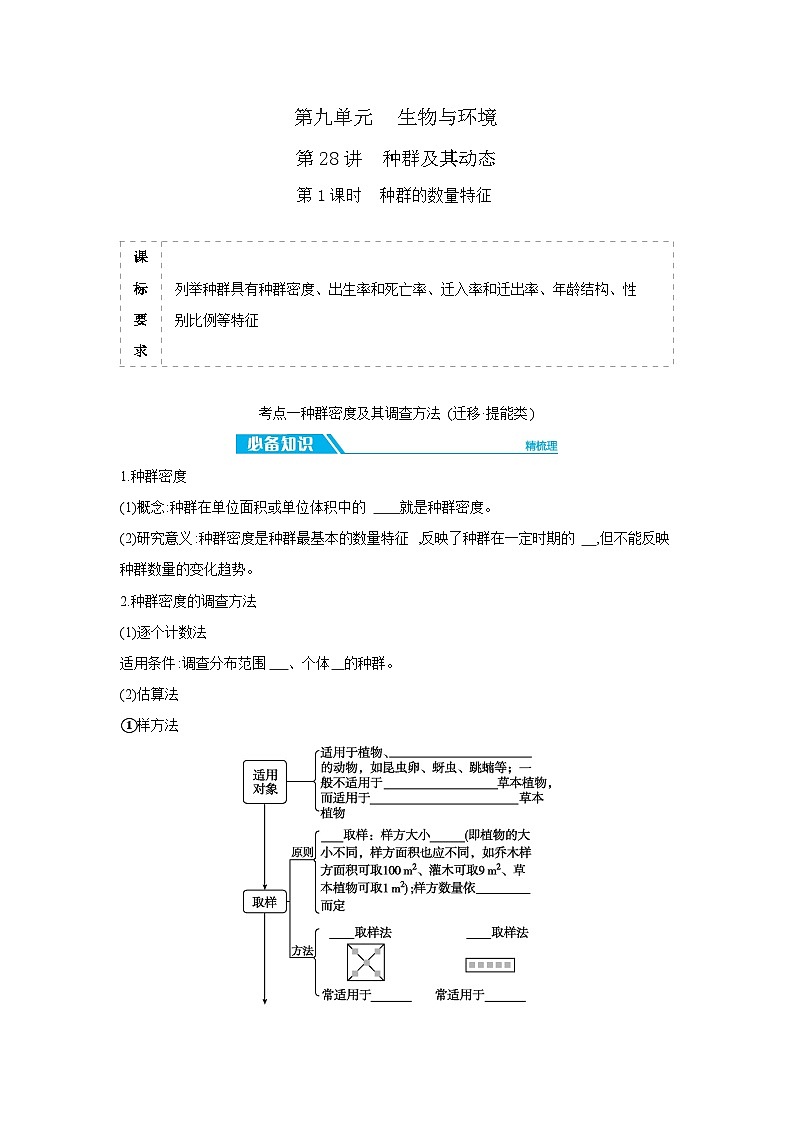 01 第28讲 第1课时 种群的数量特征 【正文】【听课手册】第1页