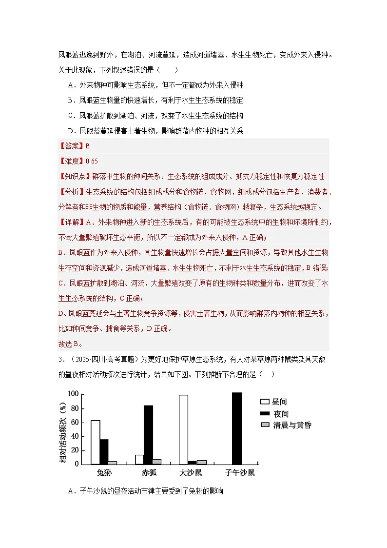2025年高考生物真题分类汇编(全国通用)专题13 群落及其演替(解析版)第2页