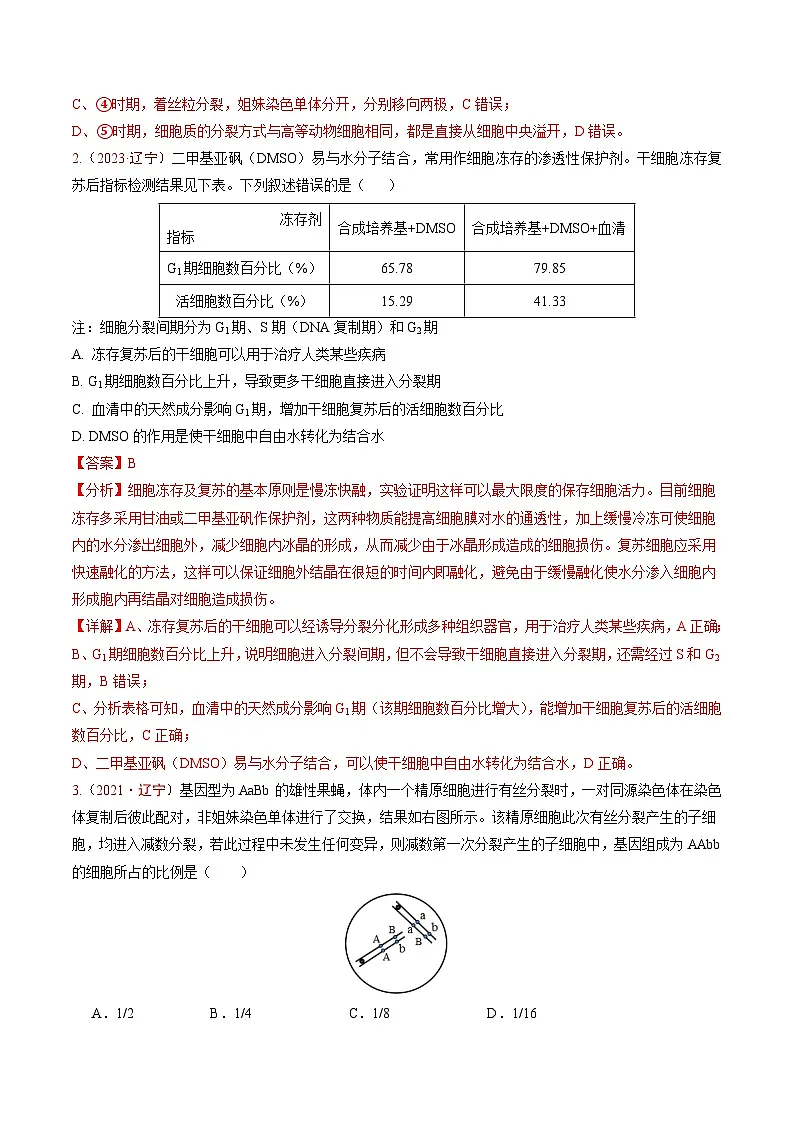 5年(2021-2025)高考1年模拟生物真题分类汇编专题03 细胞的生命历程(解析版)(黑吉辽蒙专用)第2页