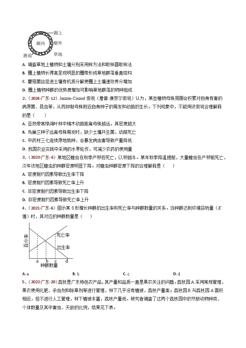 5年(2021-2025)高考1年模拟生物真题分类汇编专题08 生物与环境(原卷版)(广东专用)第2页