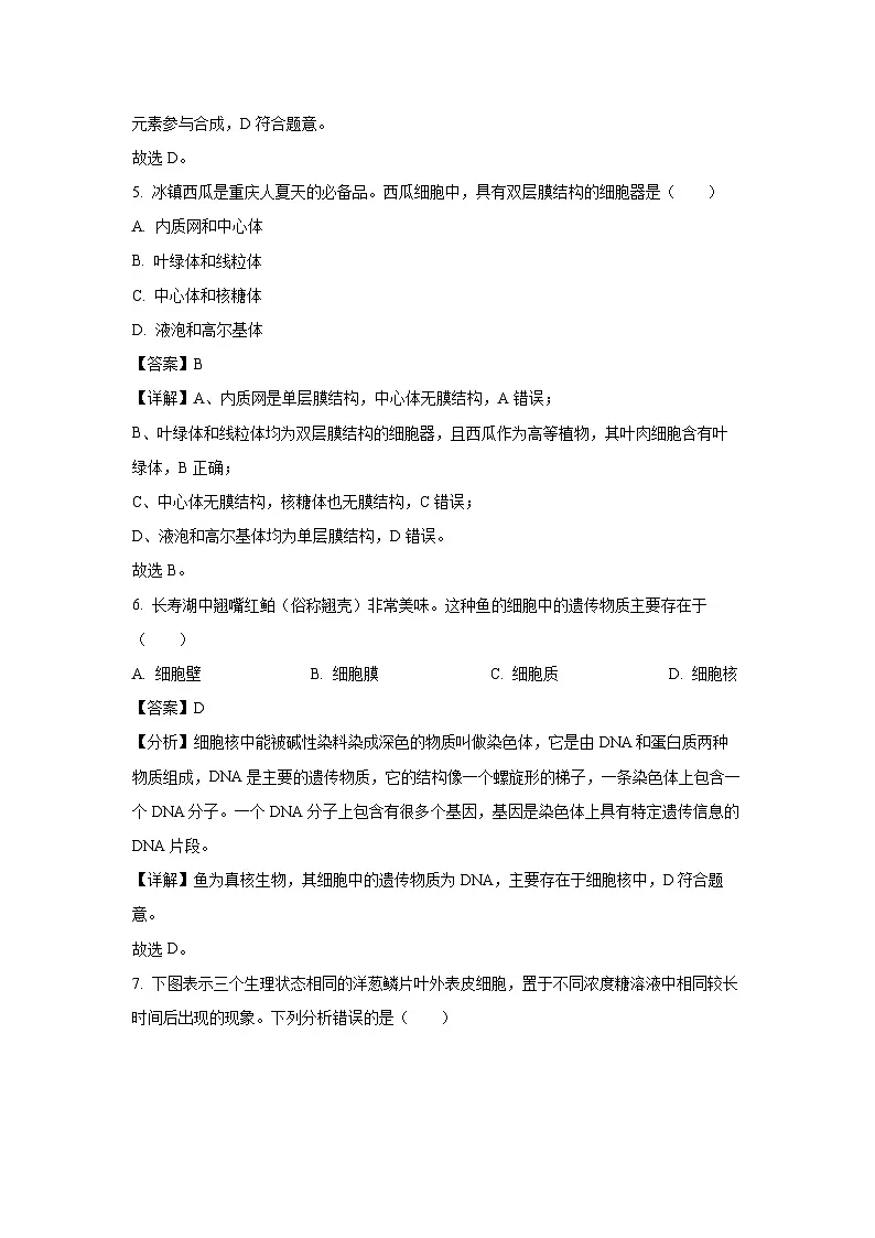 重庆市长寿区2024-2025学年高一下学期期末考试(B卷)生物试题(解析版)第3页