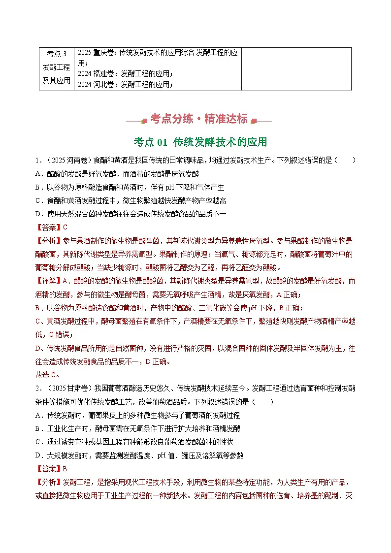 备战2026年高考精品试题汇编 生物 专题16 发酵工程 Word版含解析第3页