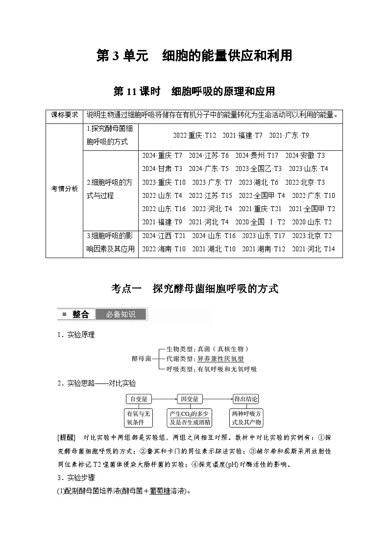 【备考2026】高考生物一轮复习资源:第3单元 第11课时 细胞呼吸的原理和应用(讲与练)(教师版)第1页