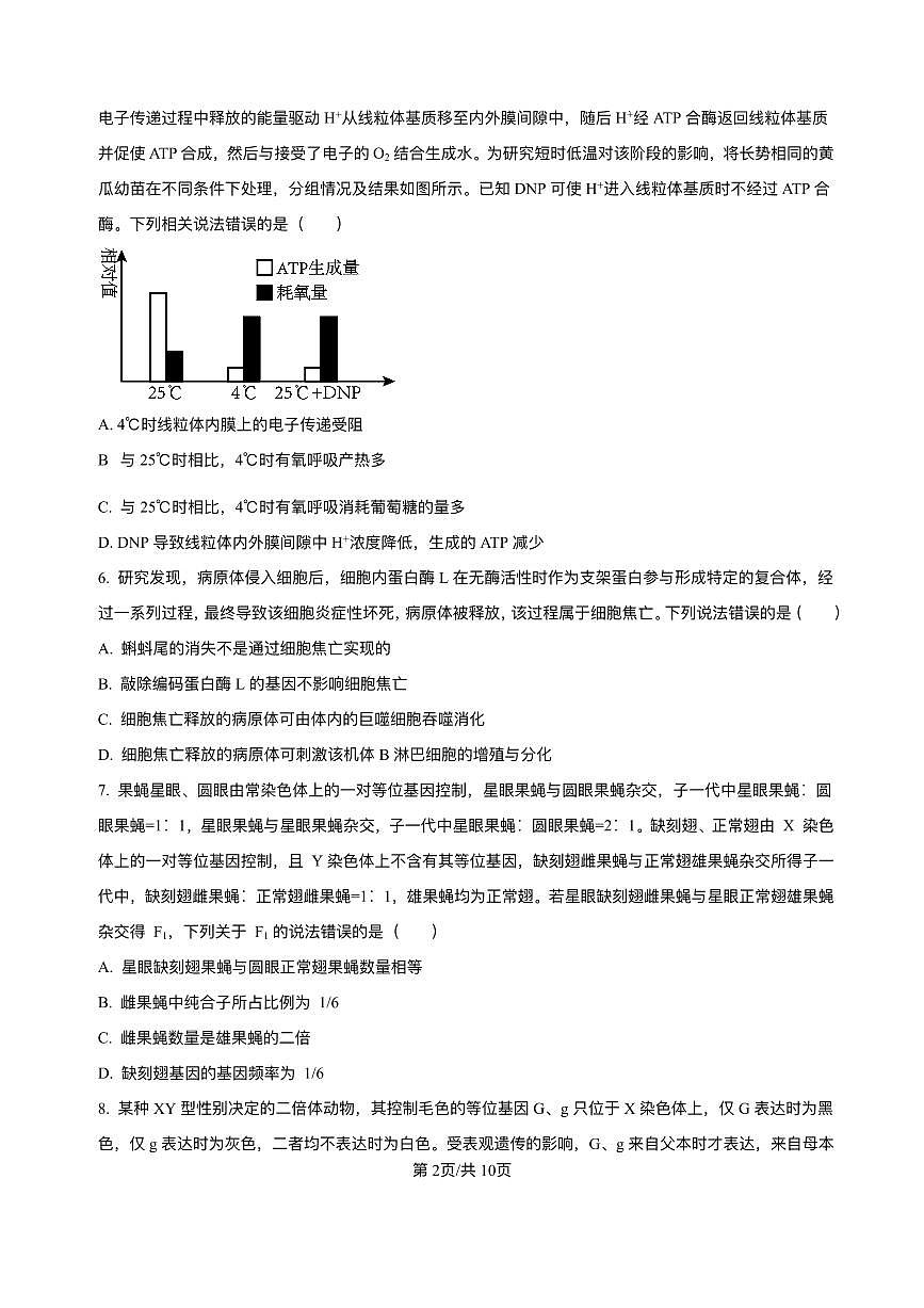 山东省实验中学2026届高三上学期8月摸底考-生物试题+答案第2页