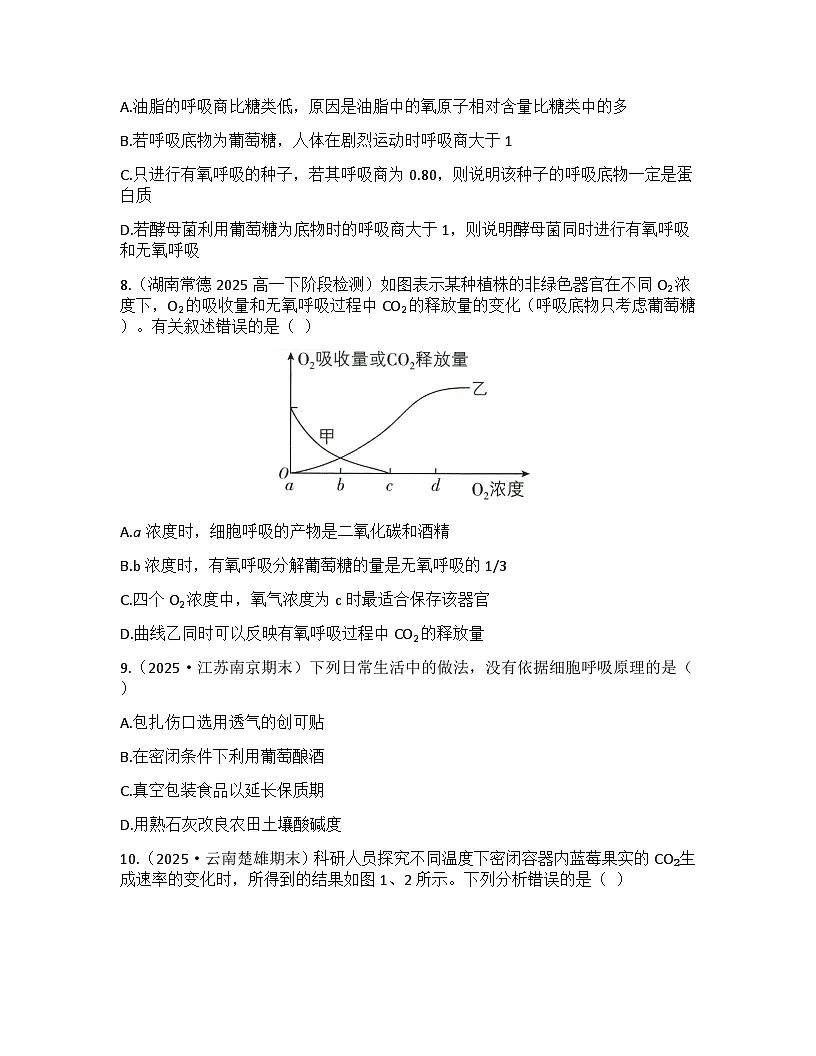 5.3细胞呼吸的原理和应用-同步练习 2025—2026学年高一上学期生物人教版必修1第3页