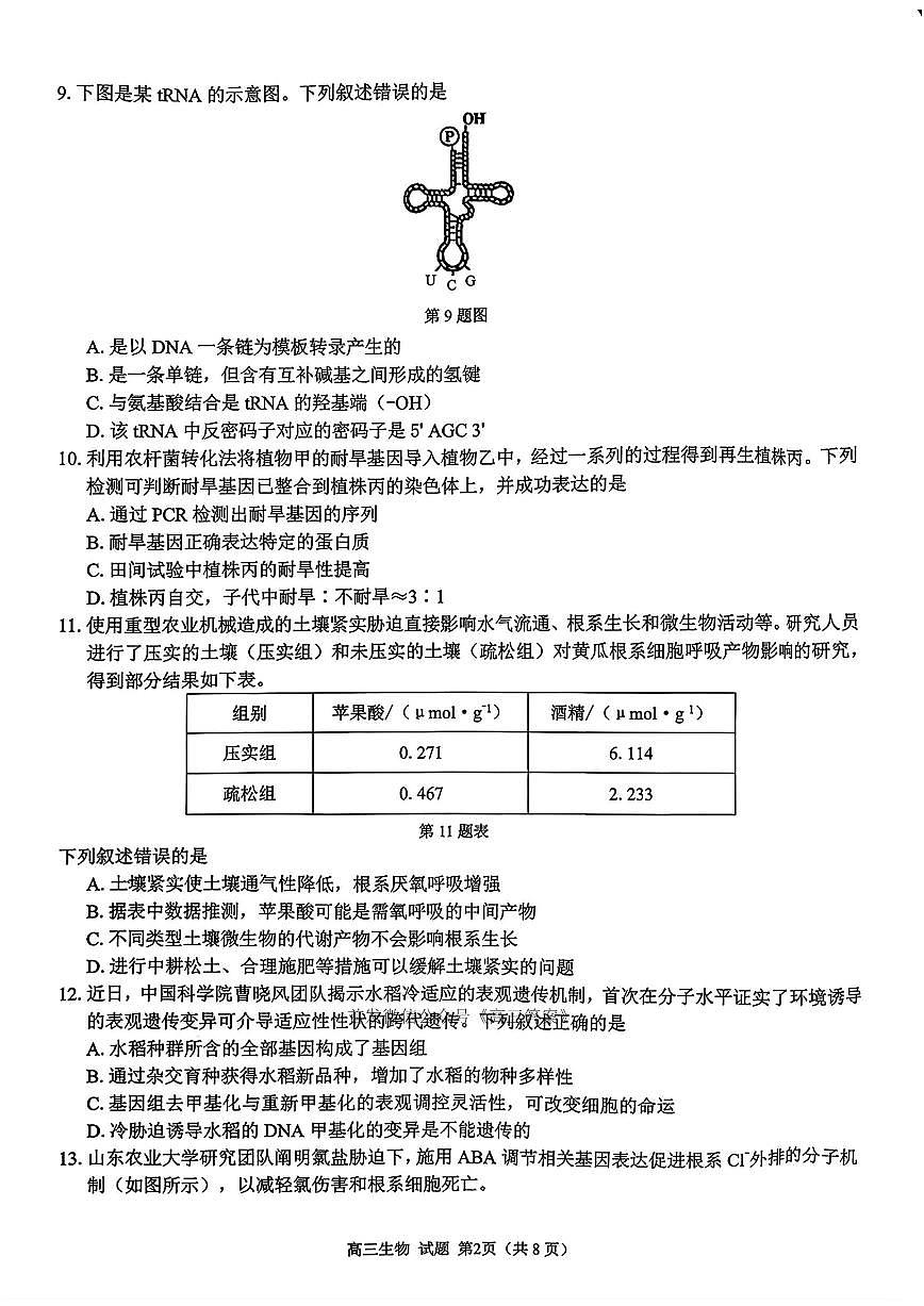 浙江七彩阳光新高考研究联盟2025学年高三上学期开学返校联考生物试题及答案第2页