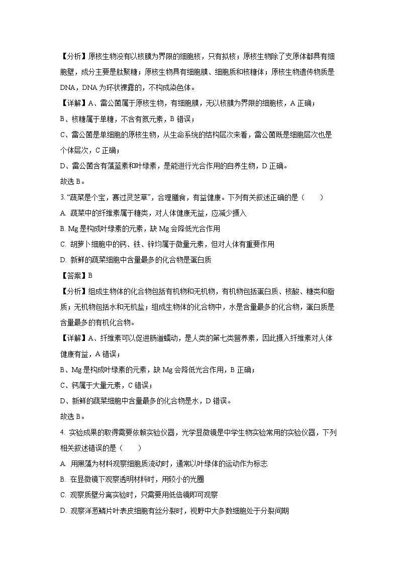 【生物】河北省邯郸市NT20名校联合体2024-2025学年高一上学期期末考前实战大演练试题(解析版)第2页