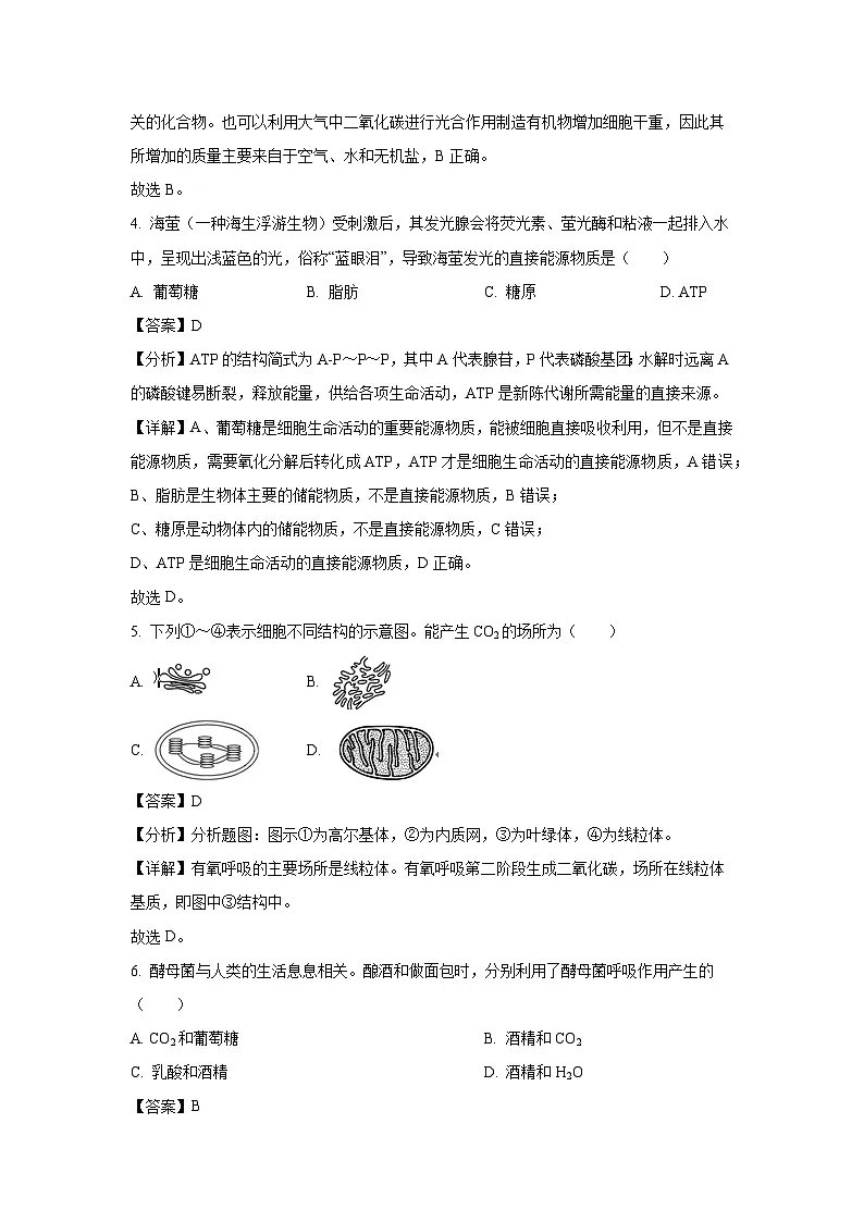 【生物】天津市红桥区2024-2025学年高一上学期1月期末试题(解析版)第2页