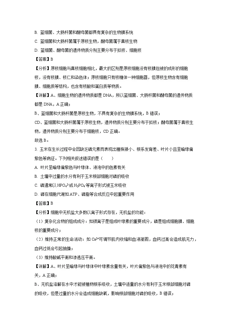 【生物】广西北海市2023-2024学年高一上学期期末试题(解析版)第2页