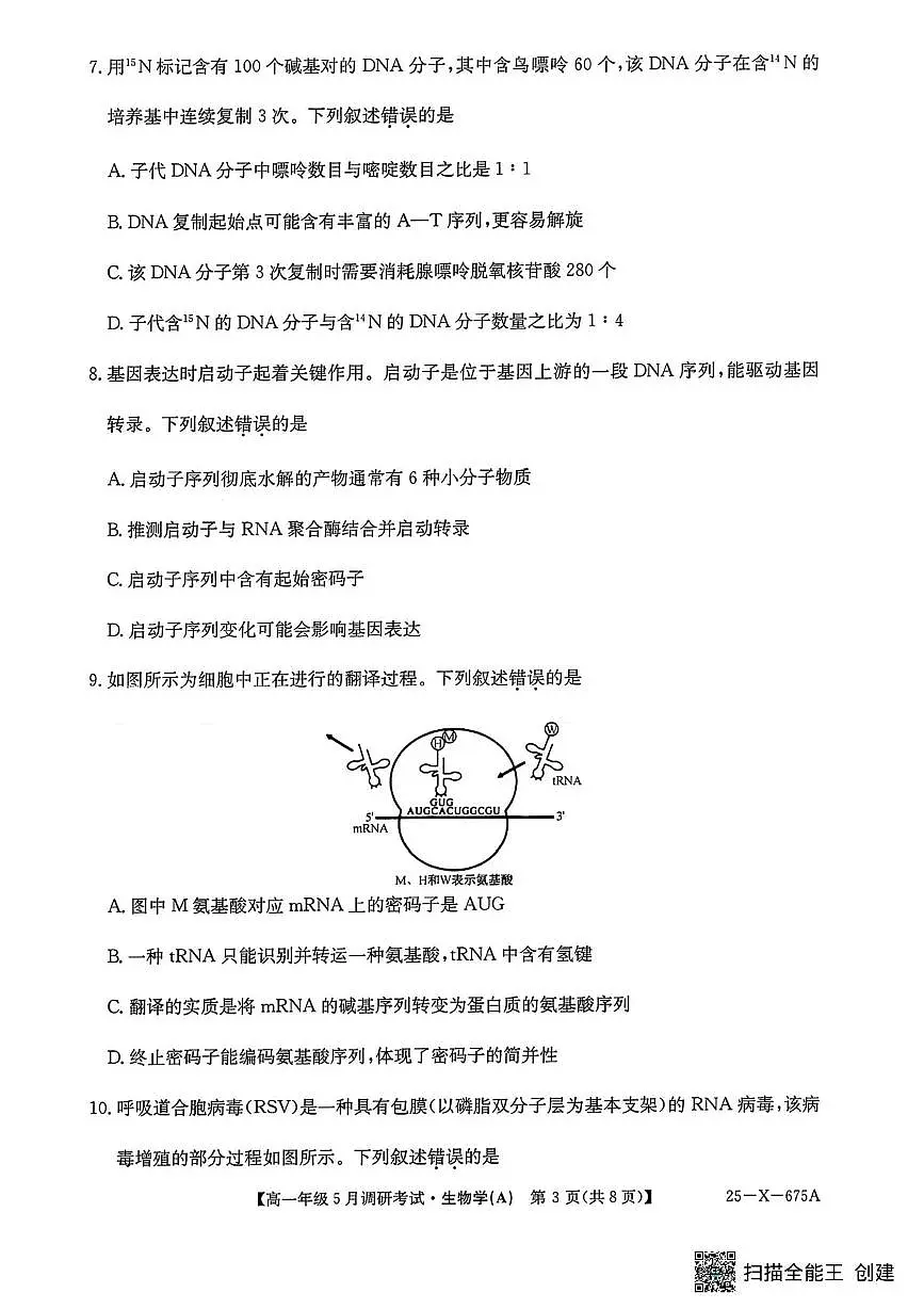 河南省TOP二十名校2024-2025学年高一下学期5月调研考试生物试卷+答案第3页