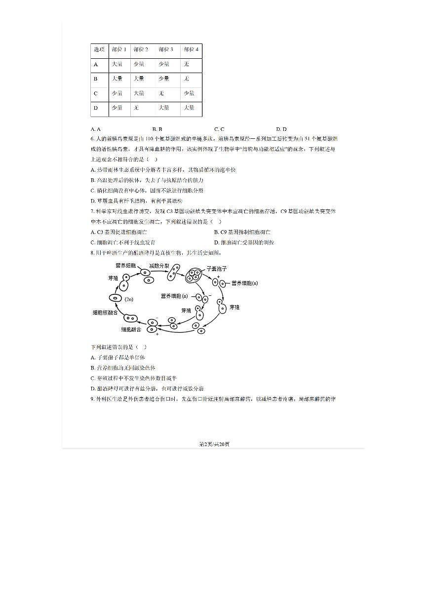 2025-2026学年平谷中学高三(上)开学考生物试题及答案第2页