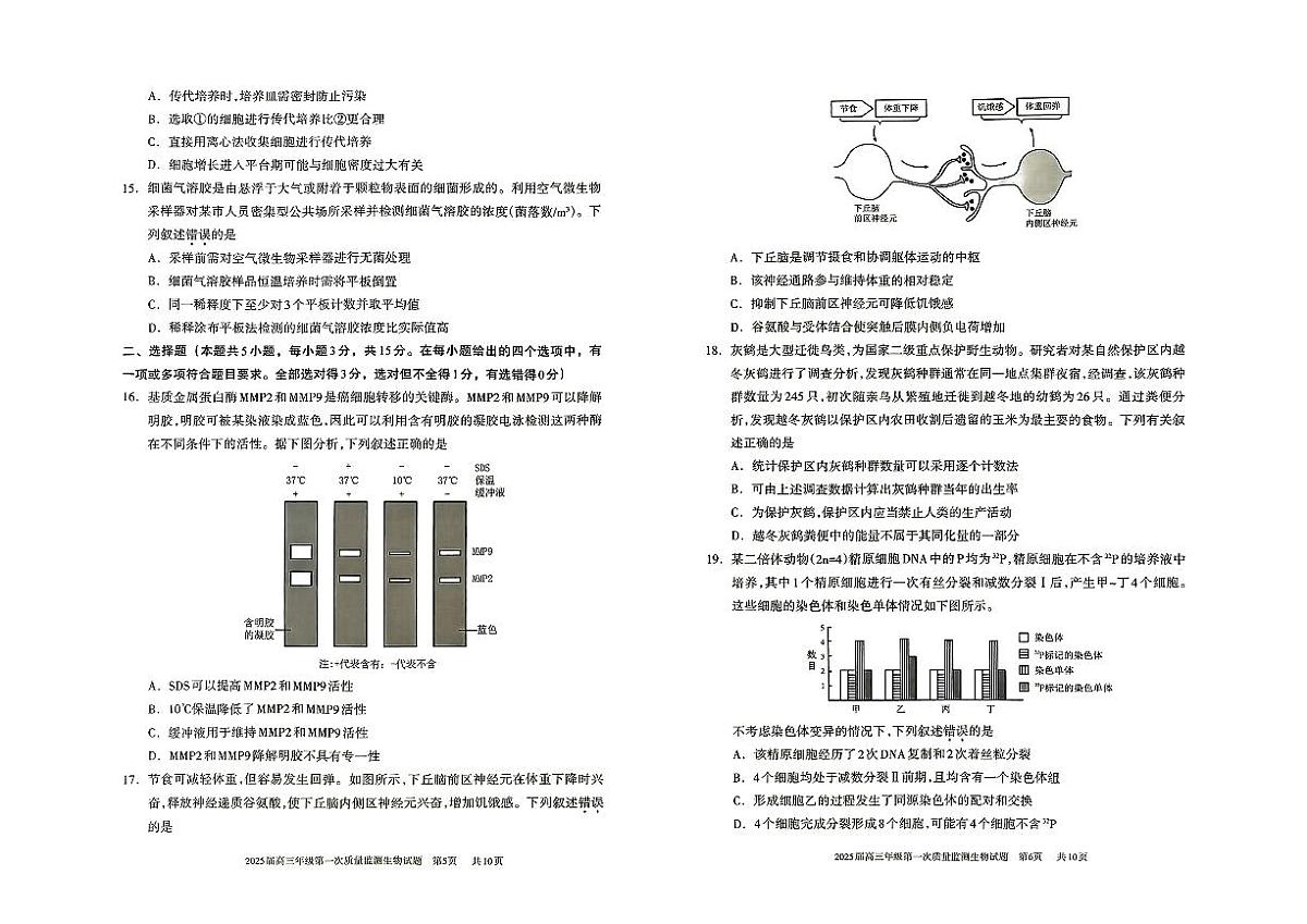 2025届内蒙古呼和浩特市高三上学期第一次质量监测生物试卷+答案第3页