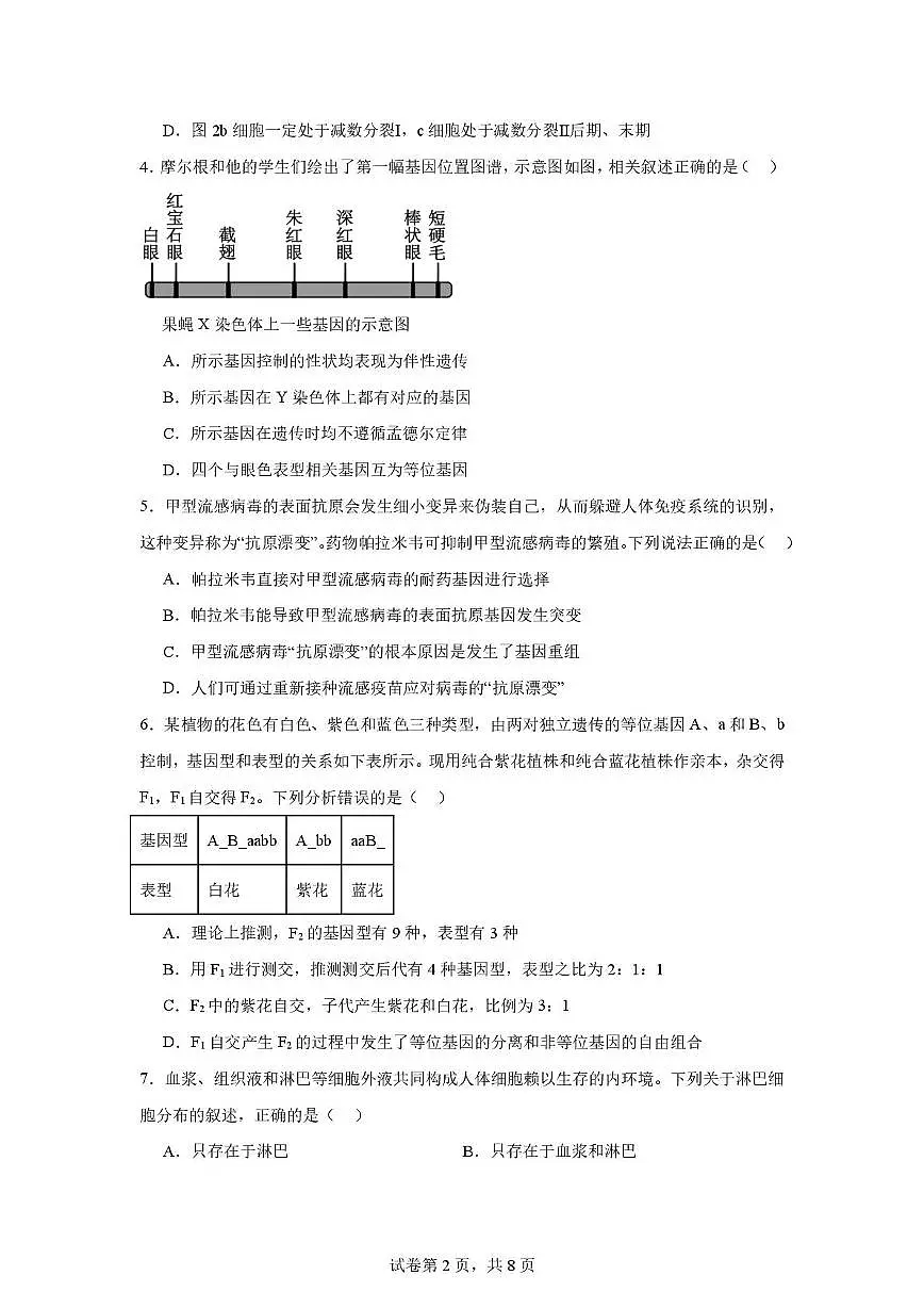 河南师大附中高三开学考试生物试卷第2页