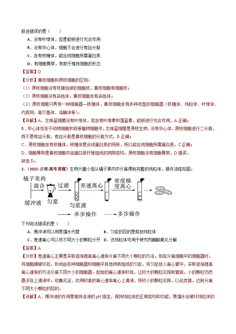 五年(2021-2025)高考生物真题分类汇编:专题02 细胞的结构与功能(全国通用)(解析版)第2页