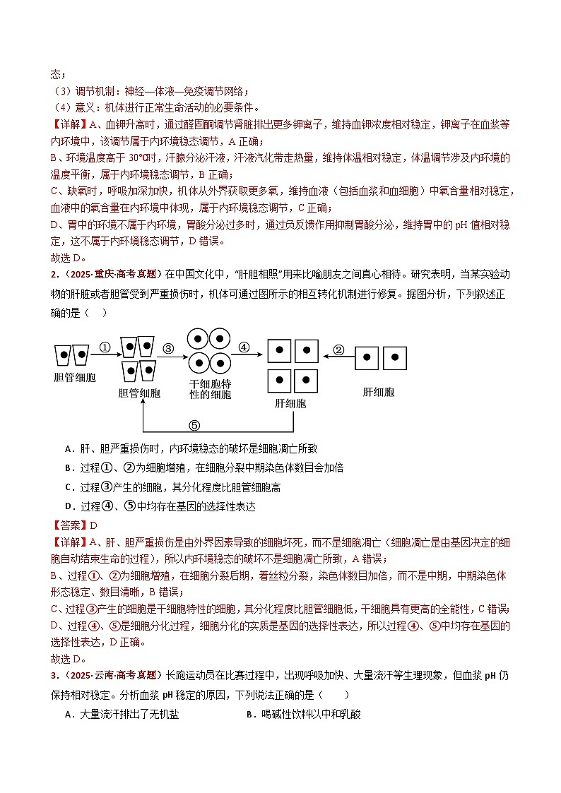五年(2021-2025)高考生物真题分类汇编:专题13 内环境及其稳态(全国通用)(解析版)第2页