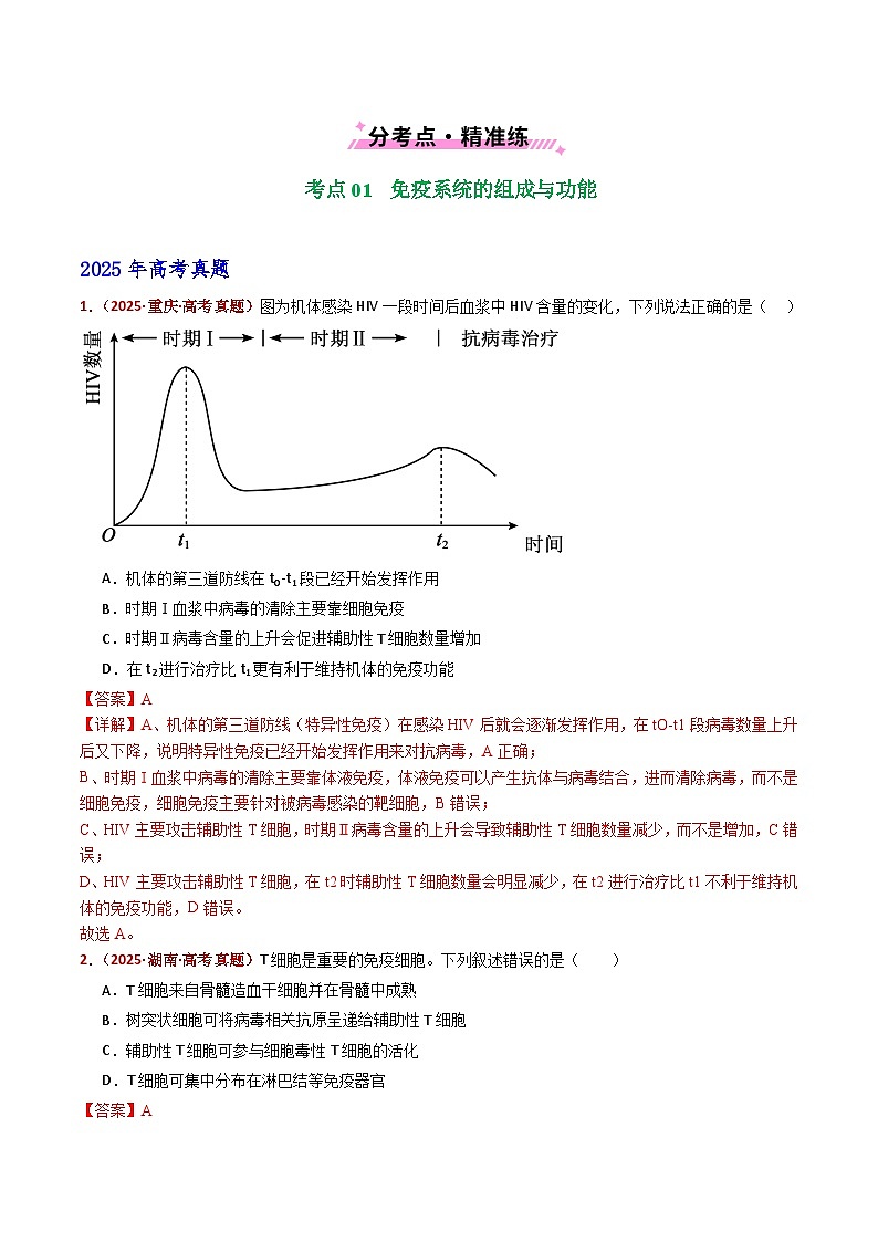 五年(2021-2025)高考生物真题分类汇编:专题16 免疫调节(全国通用)(解析版)第2页