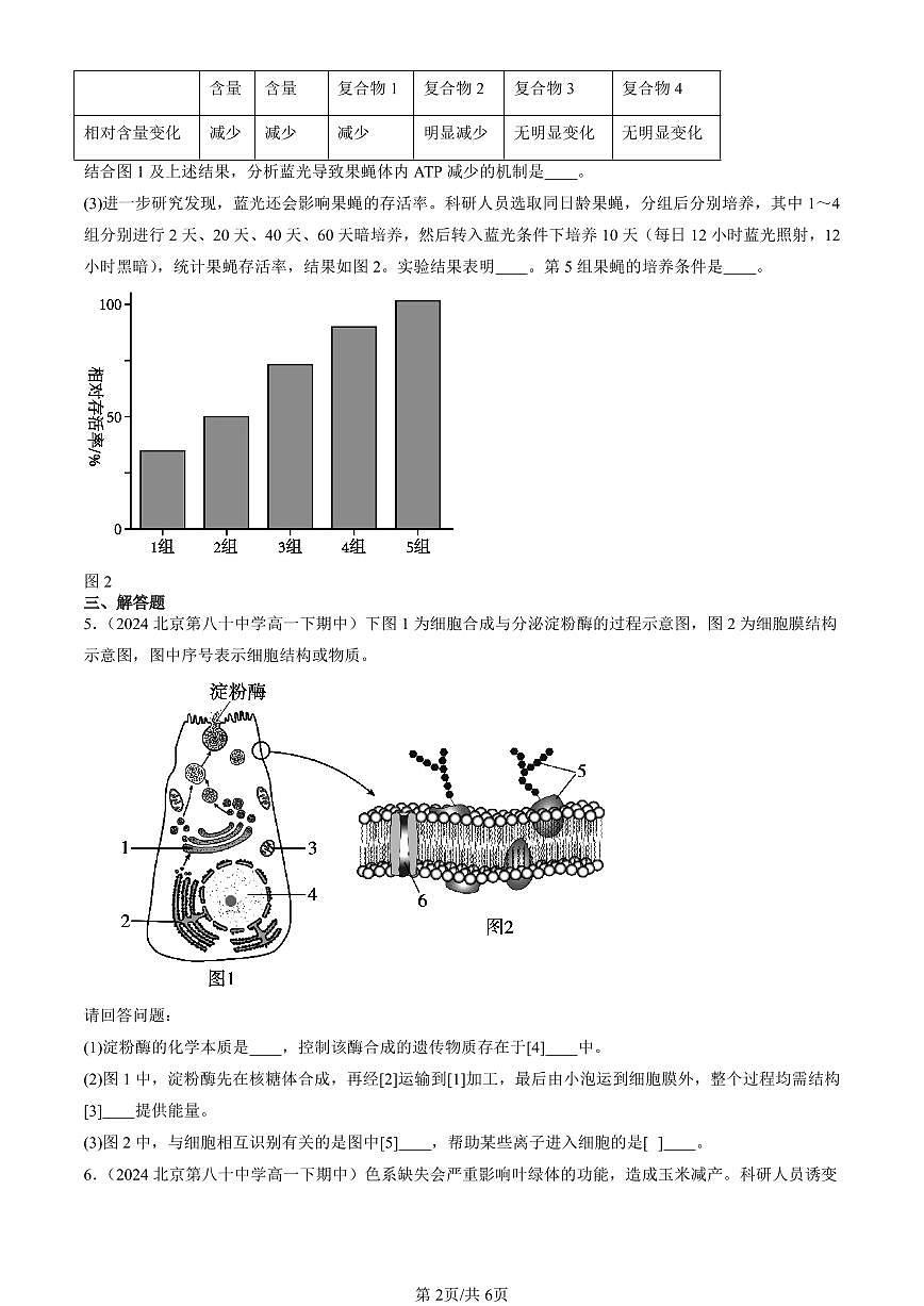 2023-2025北京重点校高一(下)期中生物汇编(试题):细胞的能量供应和利用章节综合 有答案解析第2页