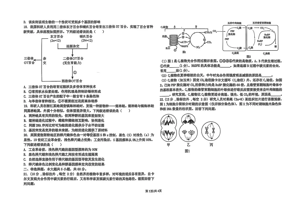 河南省濮阳市第一高级中学2025-2026学年高二上学期开学摸底检测生物试卷+答案第3页
