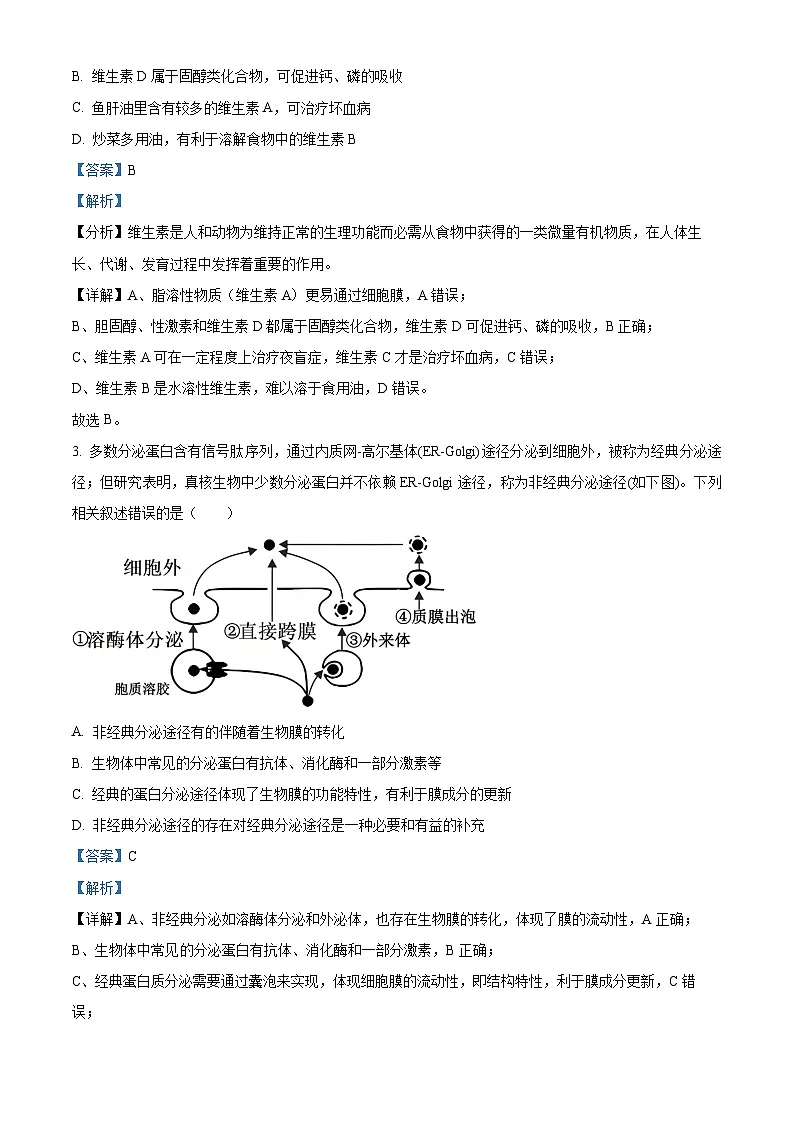 精品解析:重庆实验外国语学校2025-2026学年高三上学期9月月考2生物试题(解析版)第2页