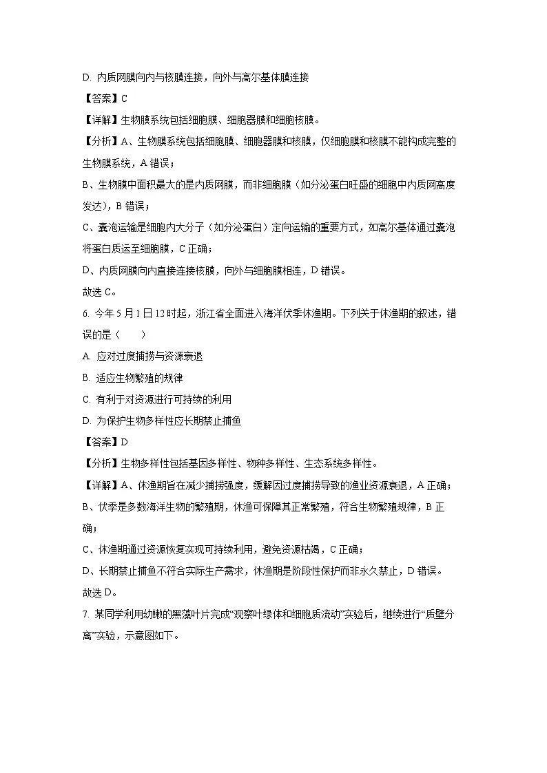 【生物】浙江省温州市十校2024-2025学年高一下学期6月期末试题(解析版)第3页